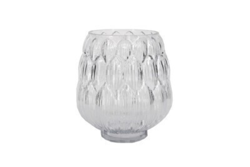 Medium Artichoke Clear Glass Vase by Designer Gisela Graham.  This decorative vase is perfect for flowers or looks lovely without due to the delicate design.